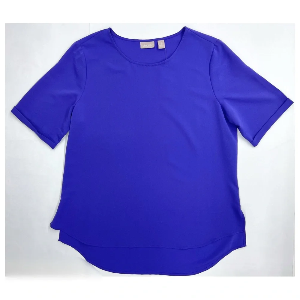 Chico's Purple Pullover High Low 3/4 Sleeve Blouse - Picture 8 of 14